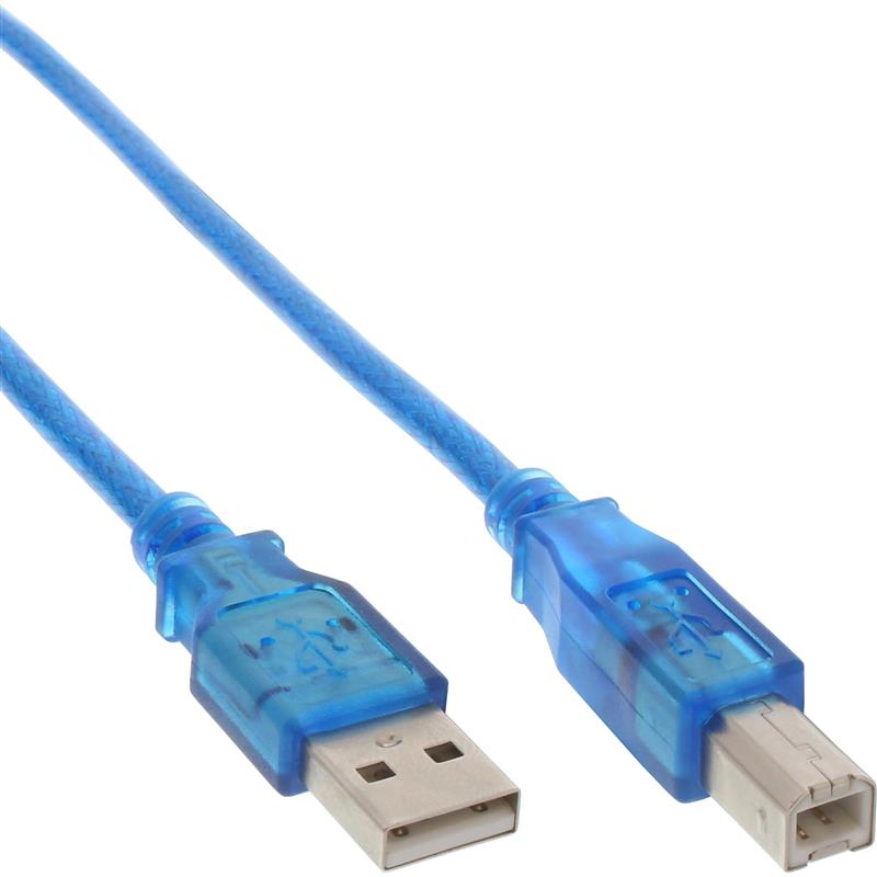 InLine USB 2 0 kabel A naar B blauw transparant 3m