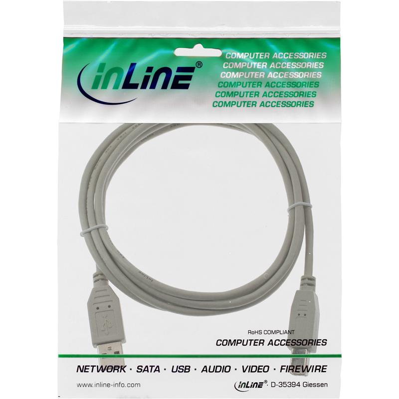 InLine USB 2 0 Cable Type A male to Type B male beige 0 3m