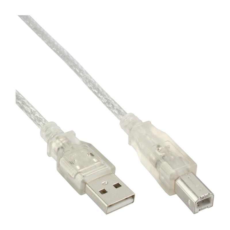 InLine USB 2 0 kabel A naar B transparant 0 3m