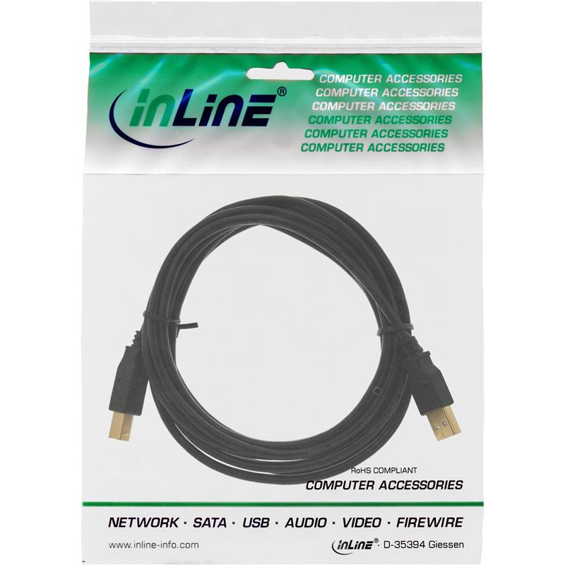 InLine USB 2 0 kabel zwart vergulde contacten AM BM 2m