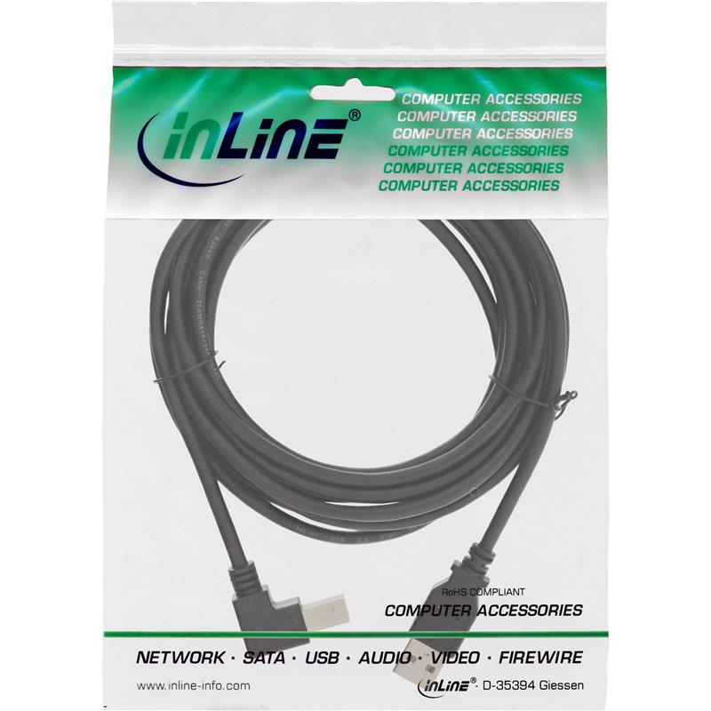 InLine USB 2 0 Kabel A an B connector in 90 graden zwart 3m