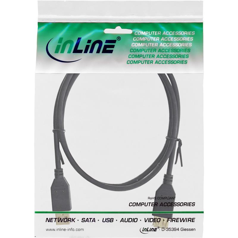 InLine USB 2 0 kabel zwart vergulde contacten AM AF 5m