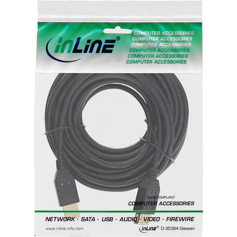 InLine USB 2 0 kabel zwart vergulde contacten AM AF 10m