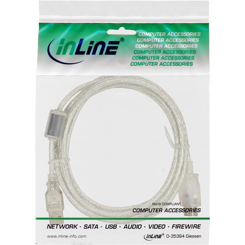 InLine USB 2 0 kabel transparant AM AF met ferrietkern 1m