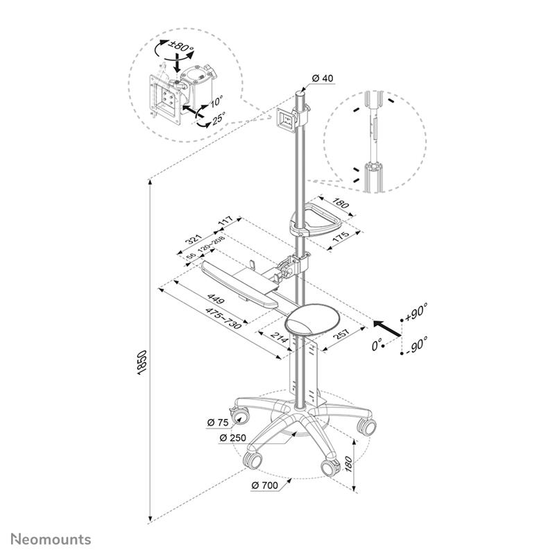 Newstar flatscreen mobiele werkplek