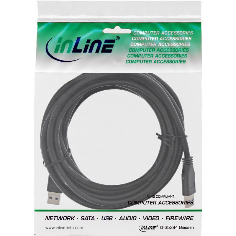 InLine USB 3 0 Cable Type A male to A male black 5m