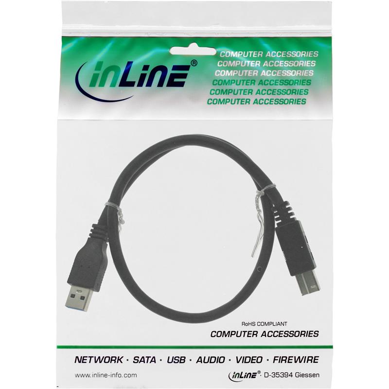 InLine USB 3 0 kabel AM BM zwart 5m