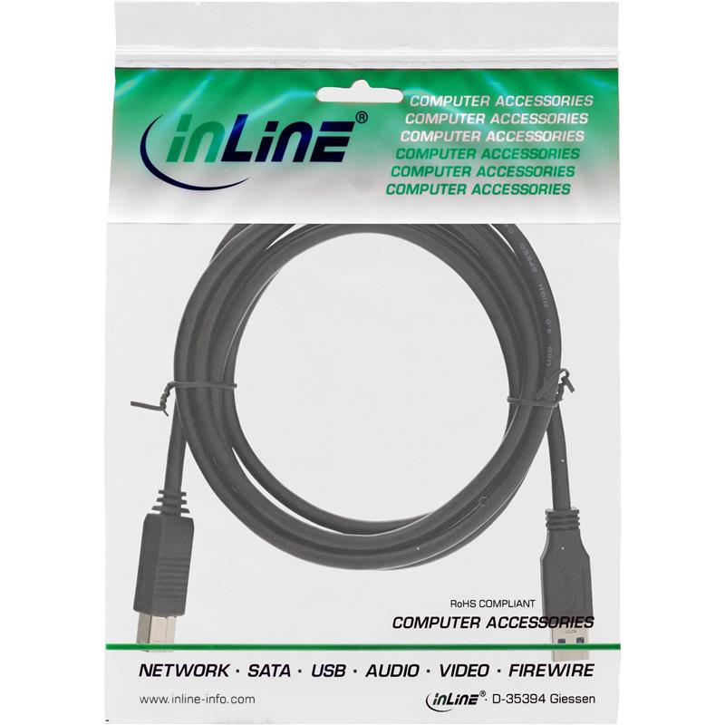 InLine USB 3 0 kabel AM BM zwart 2m