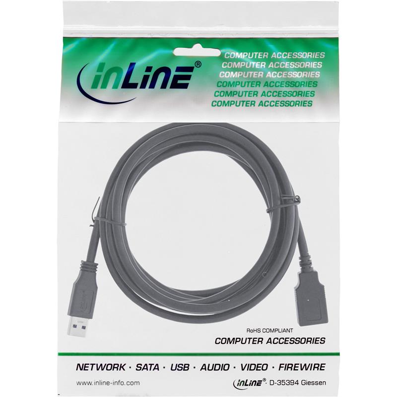 InLine USB 3 0 kabel AM AF zwart 2m