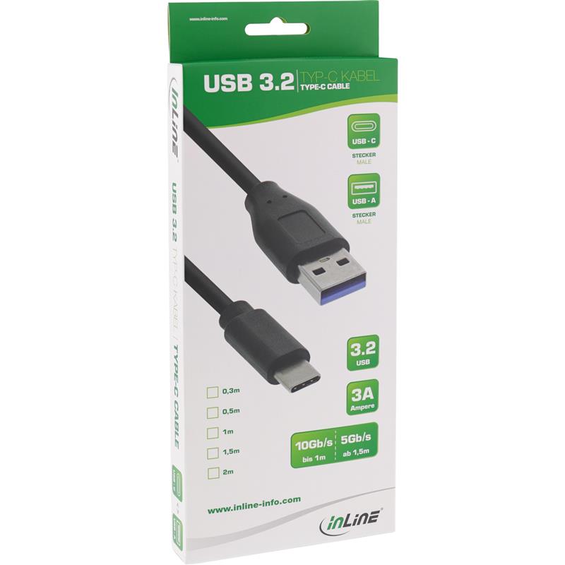 InLine USB 3 2 Cable Type C male to A male black 0 3m