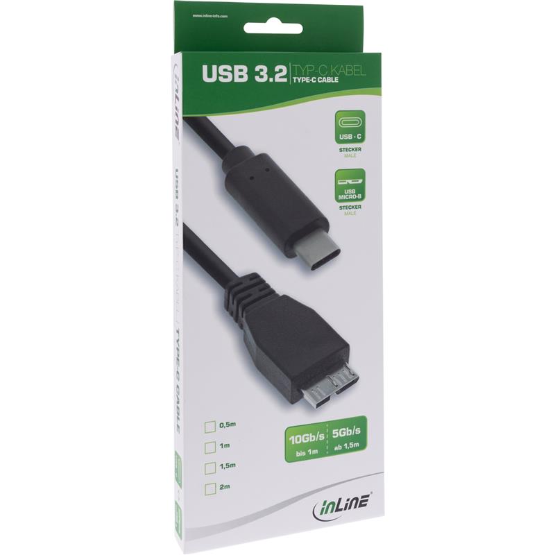 InLine USB 3 1 Cable Type C male to Micro-B male black 0 5m