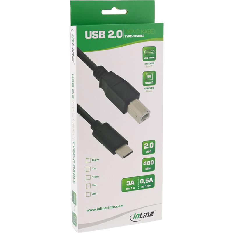 InLine USB 2 0 Cable Type C male to B male black 2m