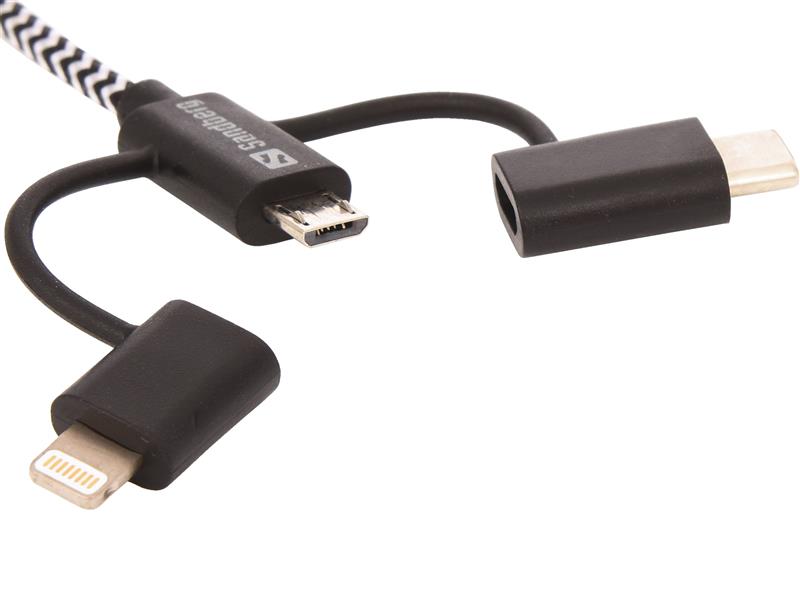 Sandberg Lightning+MicroUSB+USB-C 1m