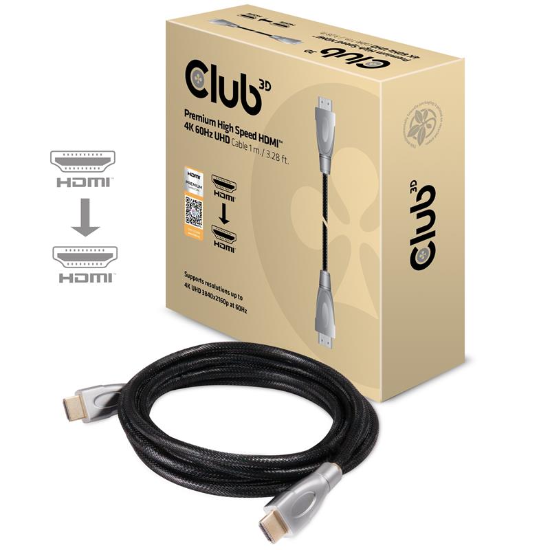 CLUB3D Premium High Speed HDMI™ 2.0 4K60Hz UHD Kabel 1 meter Certified