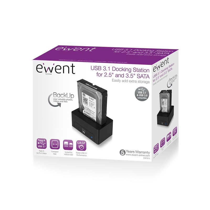 Ewent EW7012 basisstation voor opslagstations USB 3.0 (3.1 Gen 1) Type-B Zwart