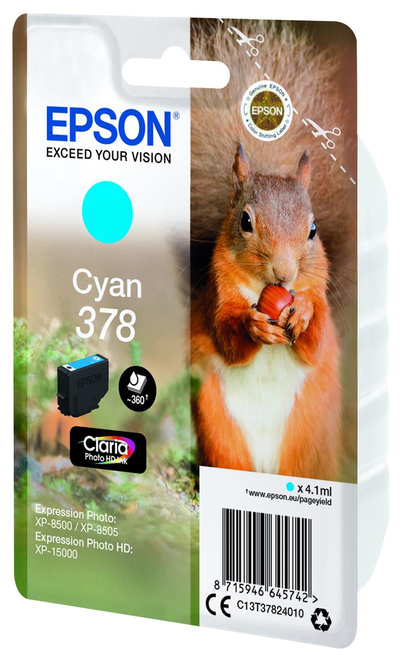 Epson Squirrel Singlepack Cyan 378 Claria Photo HD Ink