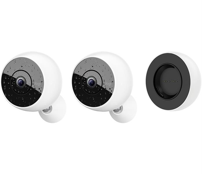Logitech CIRCLE 2 COMBO PACK, 2 Wire-Free Cameras + 1 extra Rechargeable Battery Bolvormig Binnen Muur