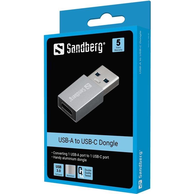 Sandberg 136-46 tussenstuk voor kabels USB-A USB-C Aluminium