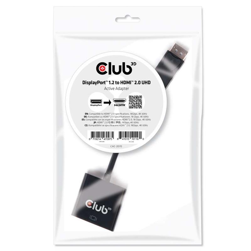 CLUB3D DisplayPort 1.2 to HDMI 2.0 UHD Active Adapter