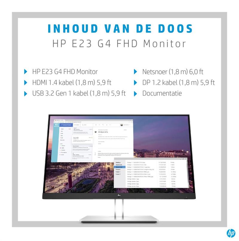 HP E-Series E23 G4 58,4 cm (23"") 1920 x 1080 Pixels Full HD LCD Zwart, Zilver