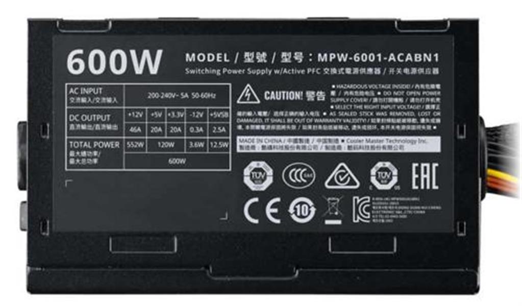 Cooler Master Elite V3 power supply unit 600 W 20+4 pin ATX ATX Zwart