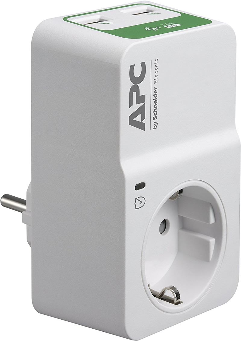 APC PM1WU2-GR Tussenstekker met overspanningsbeveiliging 3680W 1x stopcontact + 2x USB