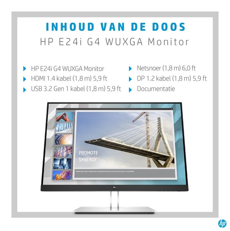 HP E-Series E24i G4 61 cm (24"") 1920 x 1200 Pixels WUXGA Zwart, Zilver