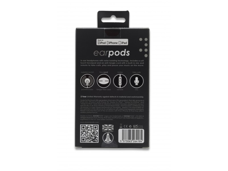 Boompods Headphones Earbuds iPhone licensed, Black