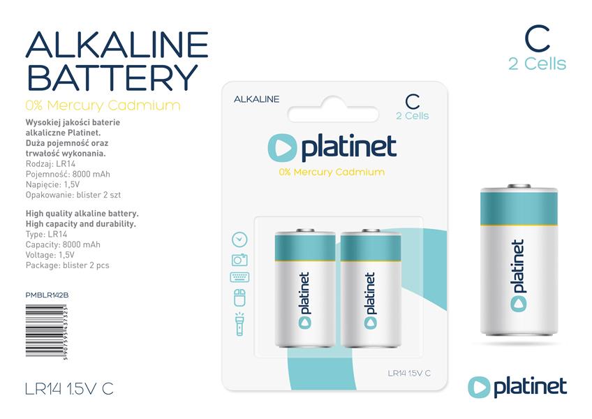 Platinet PMBLR142B huishoudelijke batterij Wegwerpbatterij LR14 Alkaline
