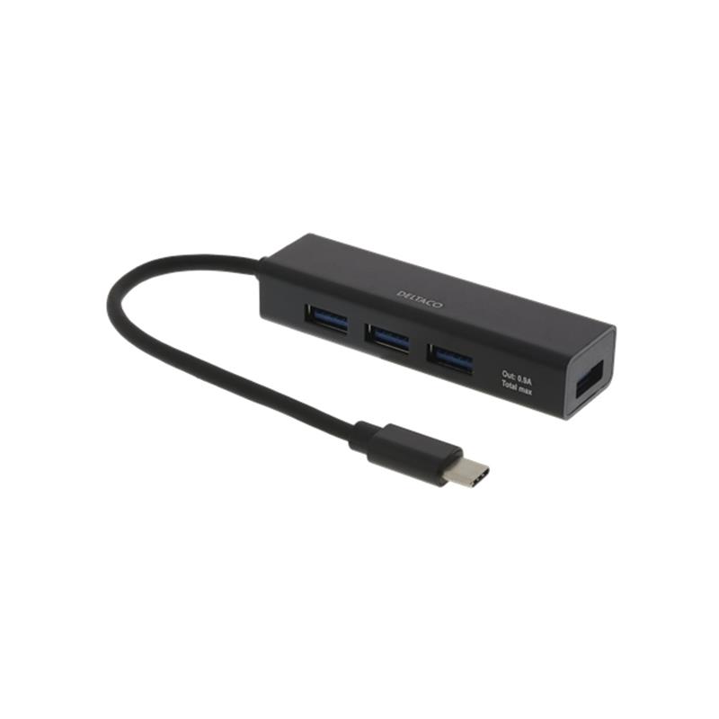  DELTACO USB-C Hub 4-port USB-A Black