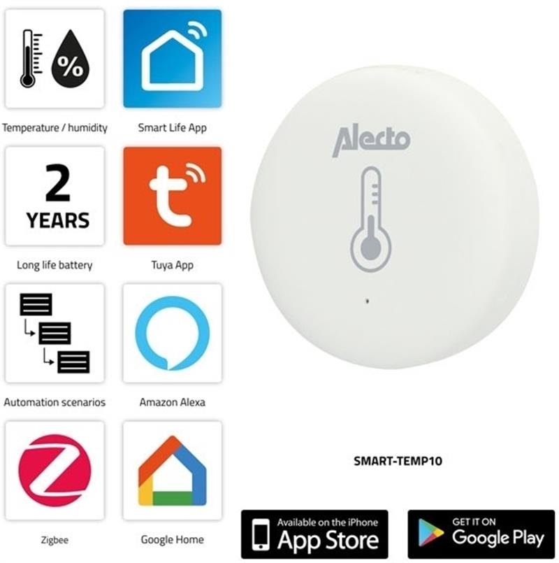 Alecto Smart Zigbee Temperature Humidity Sensor White