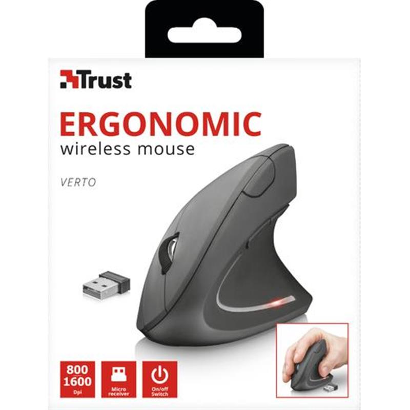 Trust Verto | Ergonomische Muis | DRAADLOZE | Verticaal | Grijs