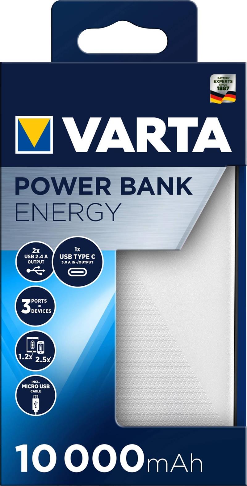 Varta Portable Power Bank Energy 10 000 mAh 15W White