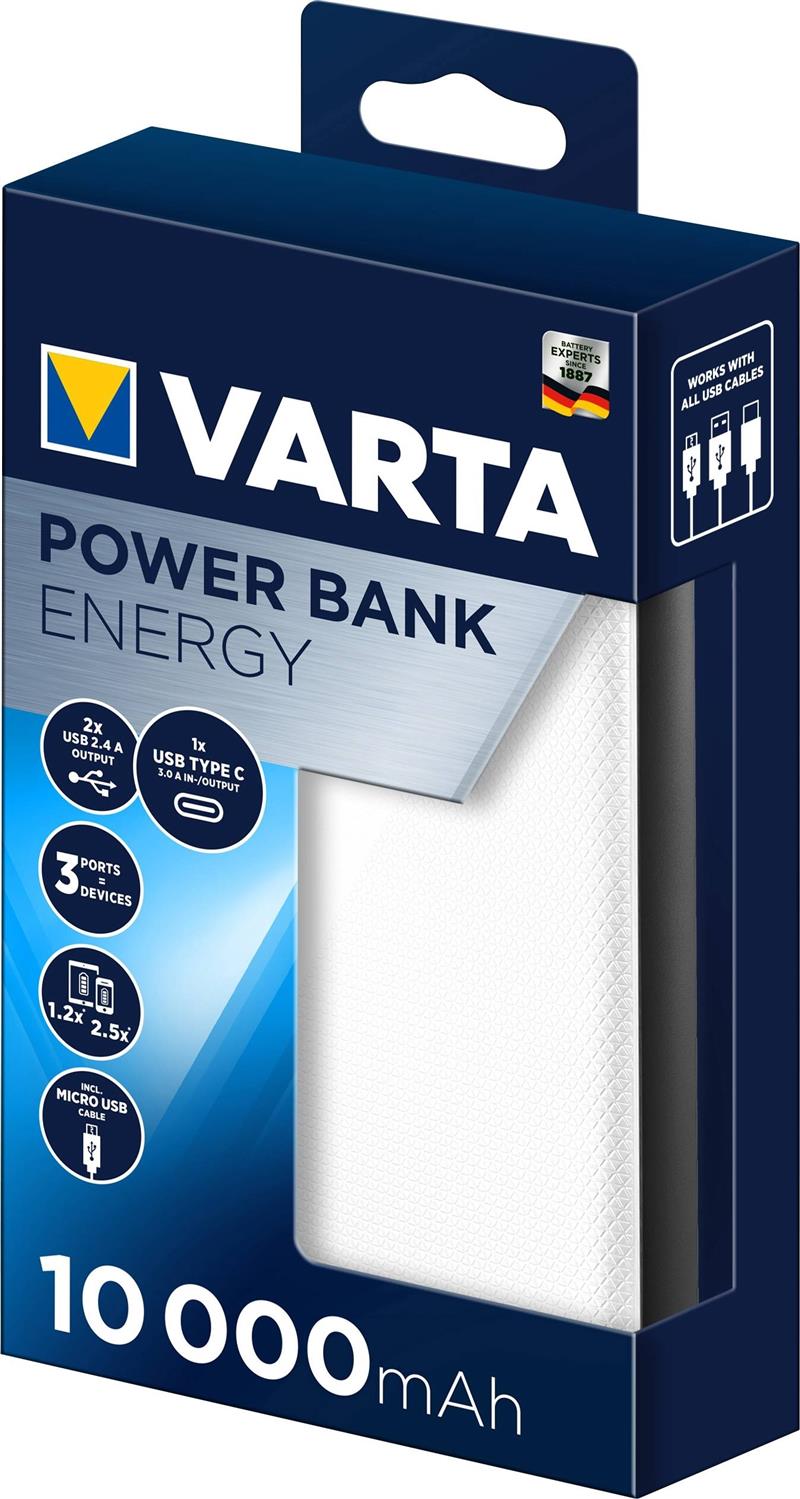 Varta Portable Power Bank Energy 10 000 mAh 15W White
