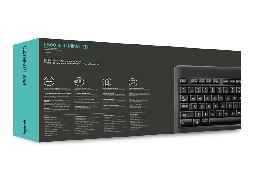 Logitech K800 toetsenbord RF Draadloos QWERTY US International Zwart