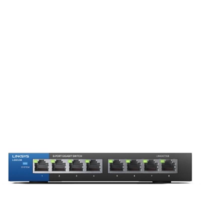 Linksys LGS108 Unmanaged Gigabit Ethernet (10/100/1000) Zwart, Blauw