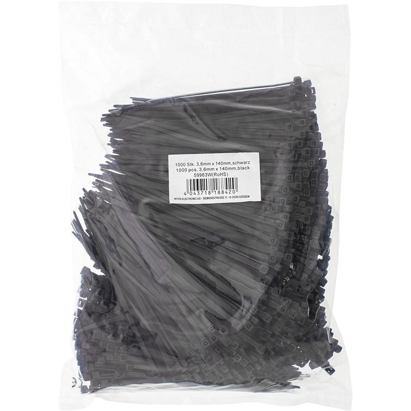 InLine Cable Ties length 140mm wide 3 6mm black 1000pcs