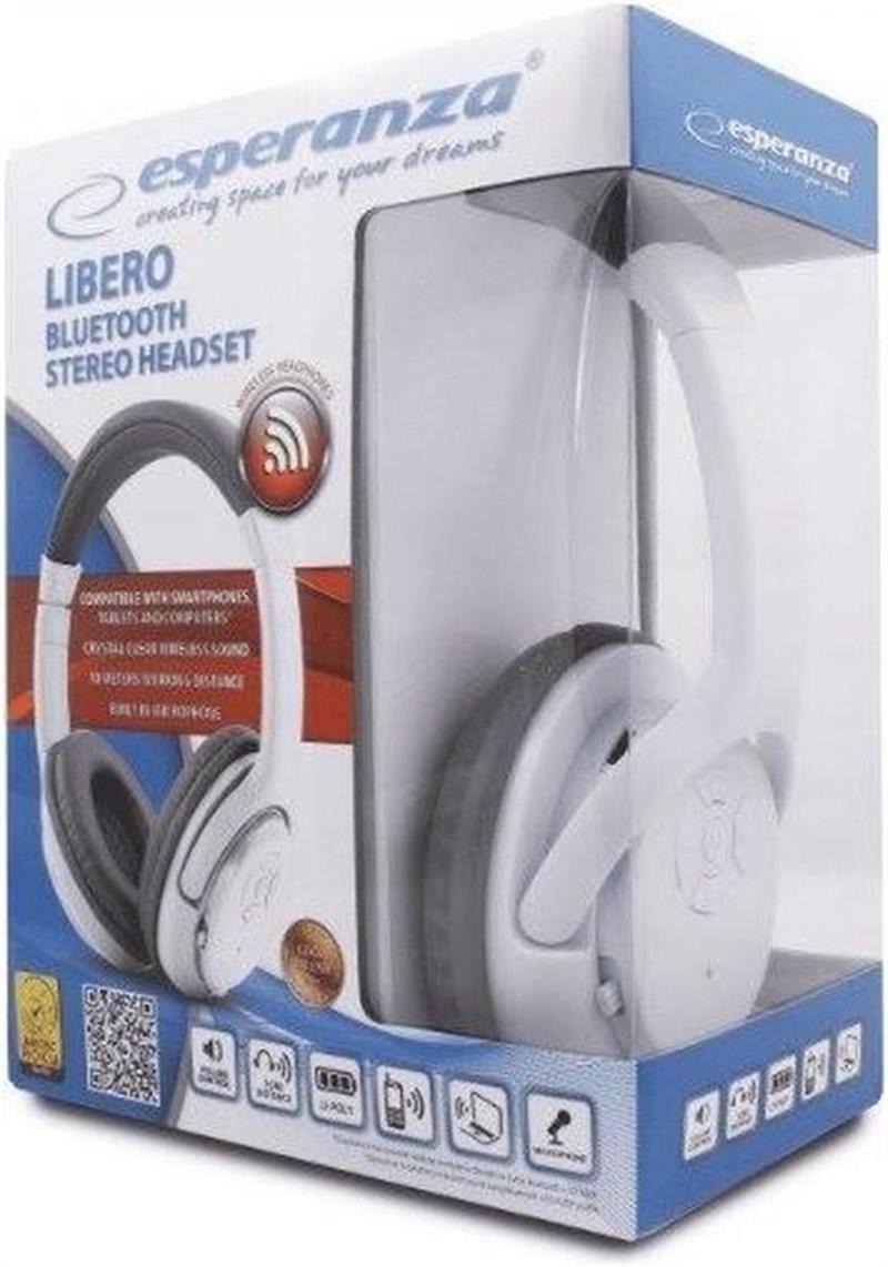 Esperanza Libero Headset Hoofdband Bluetooth Grijs, Wit