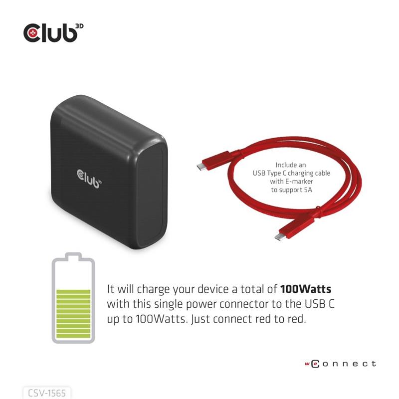 CLUB3D USB Gen1 Type-C Triple Display DP1.4 Alt mode Smart PD3.0 Charging Dock with 100 Watt Power Supply