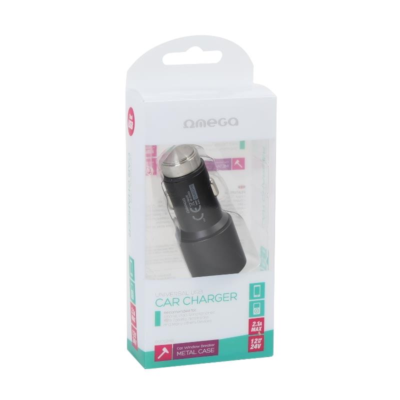 OMEGA CAR CHARGER METAL 2xUSB 5V 2 1A BLACK 43342