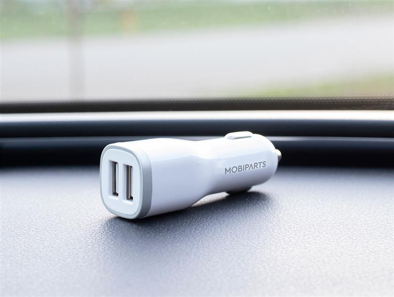 Mobiparts Car Charger Dual USB 4.8A + USB-C Cable White