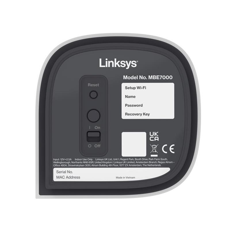Linksys Velop Pro 7 Tri-band (2.4 GHz / 5 GHz / 60 GHz) Wi-Fi 7 (802.11be) Wit 5