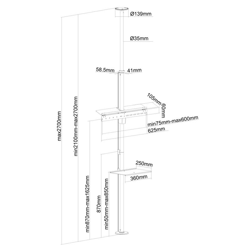 Newstar flatscreen vloer-tot-plafondsteun