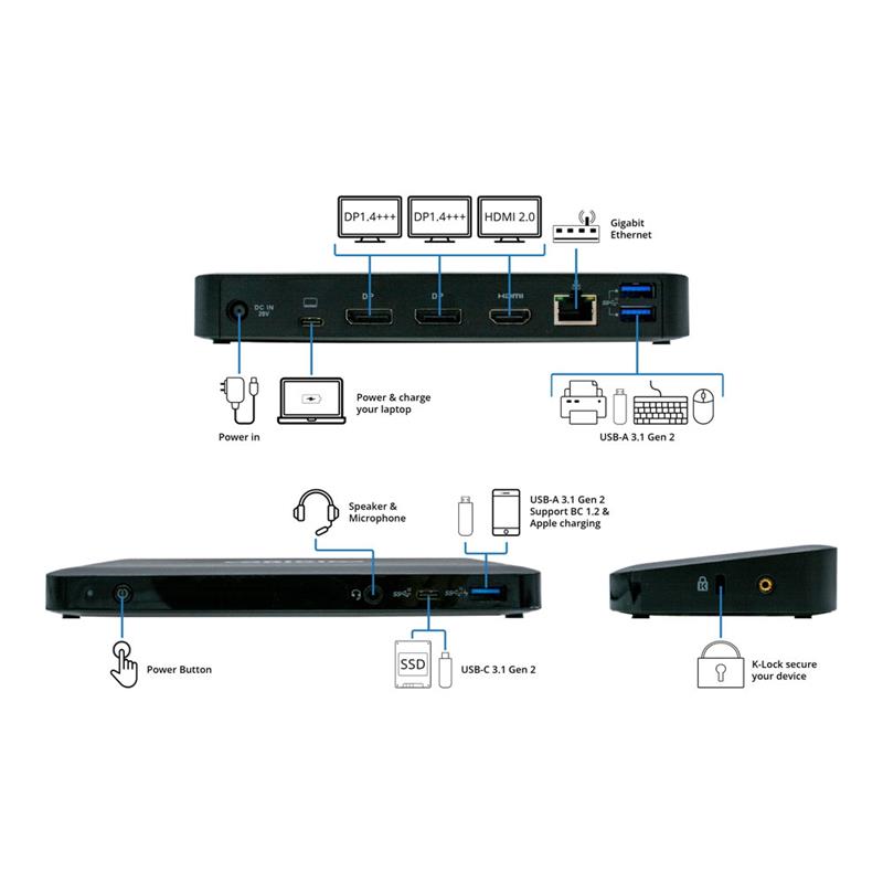 Origin Storage 2UF95AA-OS laptop dock & poortreplicator Docking USB 3.2 Gen 1 (3.1 Gen 1) Type-C Zwart