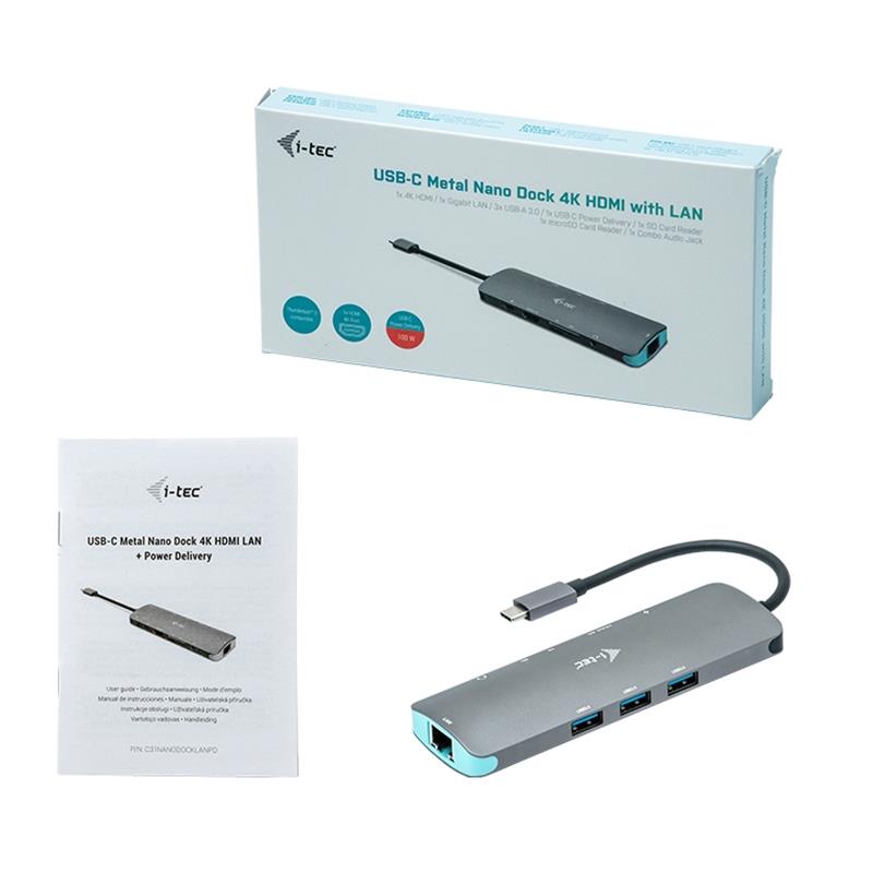 i-tec Metal USB-C Nano dockingstation 4K HDMI LAN + Stroomvoorziening 100 W