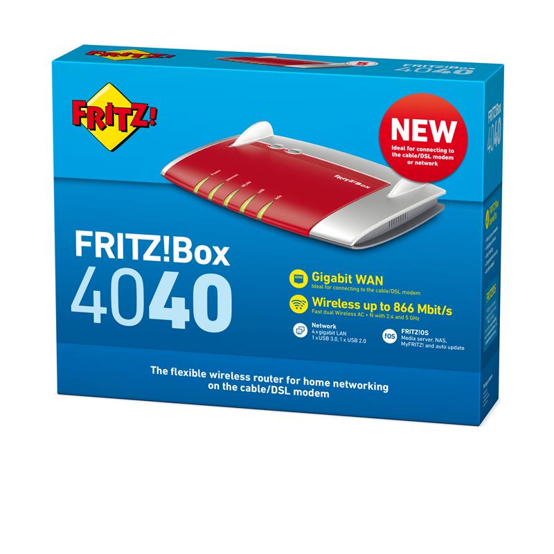 AVM FRITZ!Box 4040 International draadloze router Dual-band (2.4 GHz / 5 GHz) Gigabit Ethernet Rood