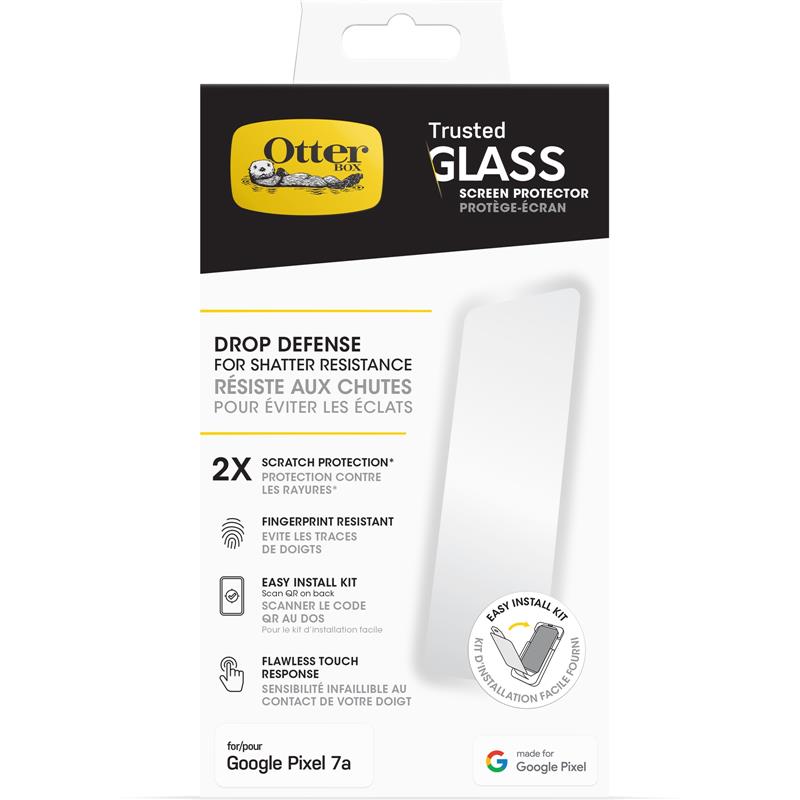 OtterBox Trusted Glass-screenprotector voor Google Pixel 7a, gehard glas, x2 krasbescherming, bescherming tegen vallen en splinters
