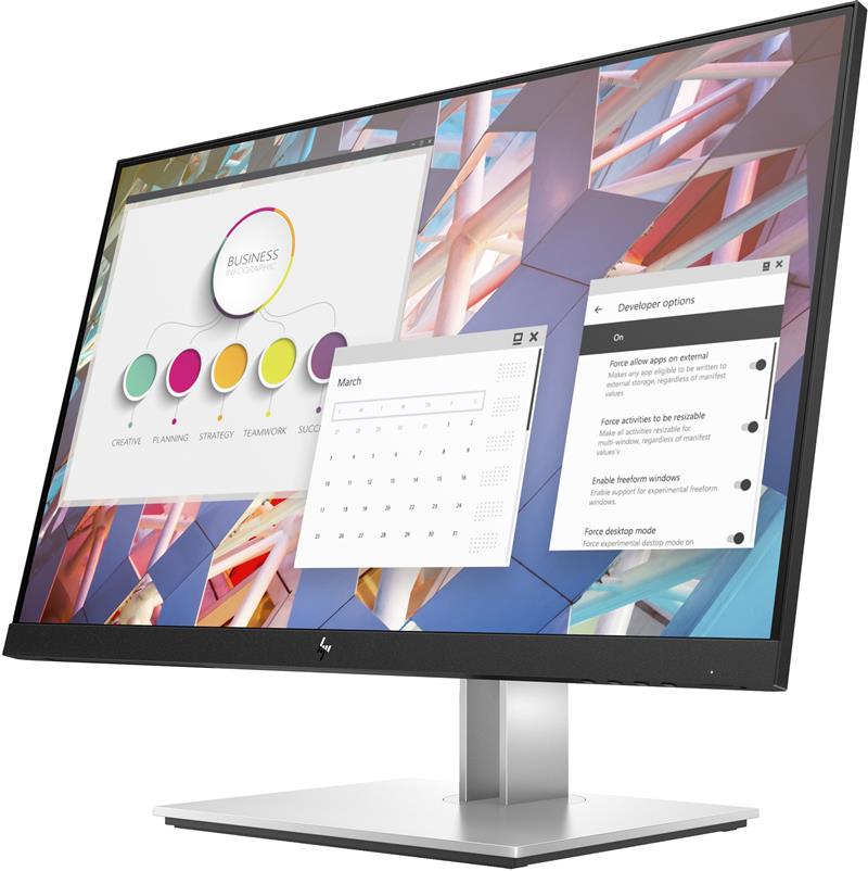 HP E24 G4 FHD Monitor LED display 60,5 cm (23.8"") 1920 x 1080 Pixels Full HD Zwart, Zilver