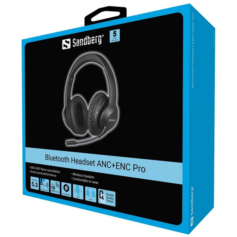 Sandberg Bluetooth Headset ANC+ENC Pro Draadloos Hoofdband Muziek/Voor elke dag Zwart