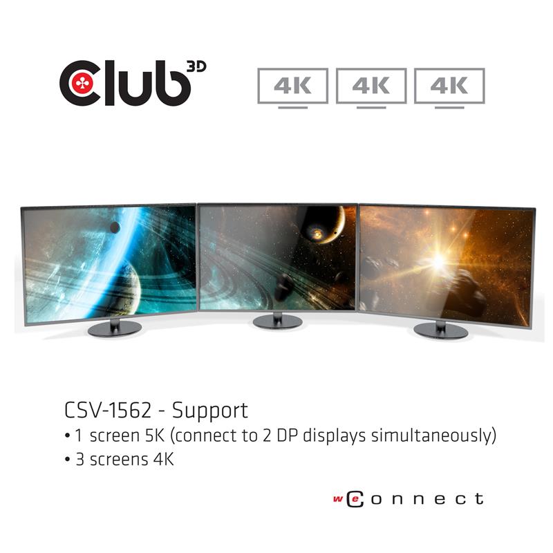 CLUB3D Type-C Universeel (2x 4K60Hz +1x 4K30Hz), oplaad Docking Station 60W DisplayLink® gecertificeerd en DP alt modus - kensington lock
